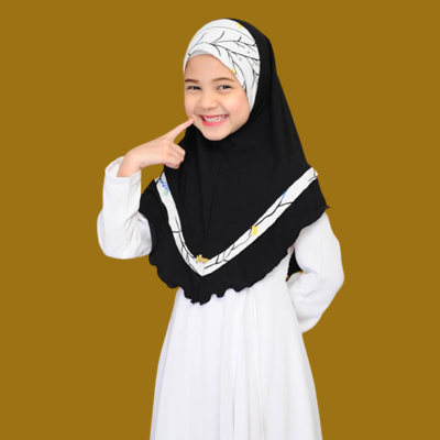 Baby Hijab Print-Black-Free size