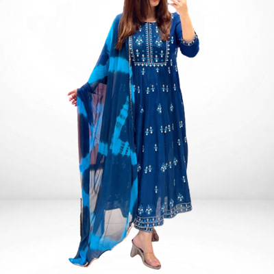 Anarkali Kurti  With Pant & Chiffon Dupatta