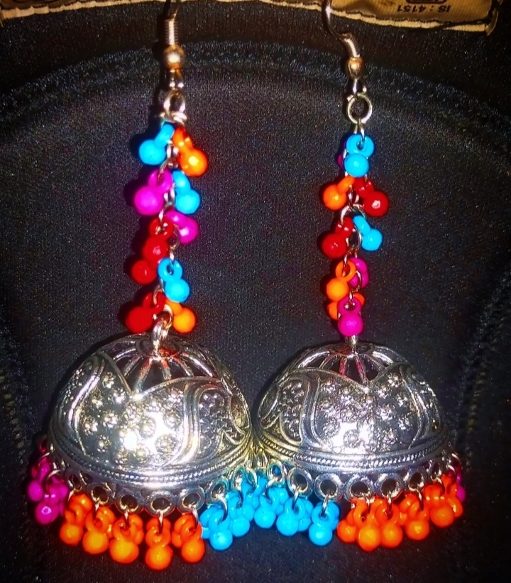 Silver polic multi colour jhumka