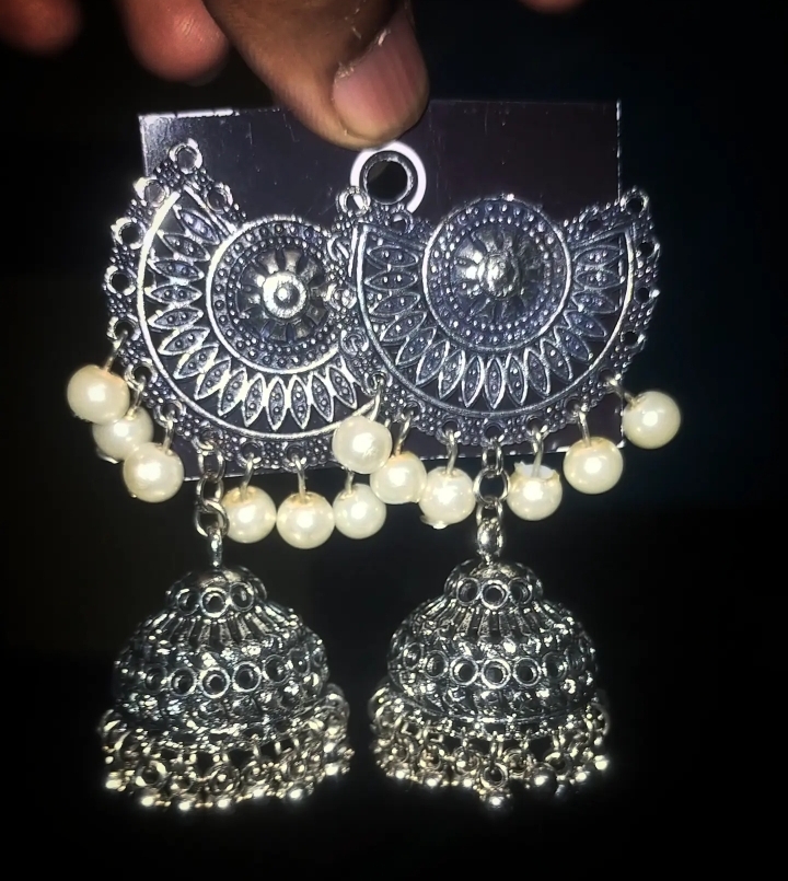 Silver polic oxidise Jhumka 